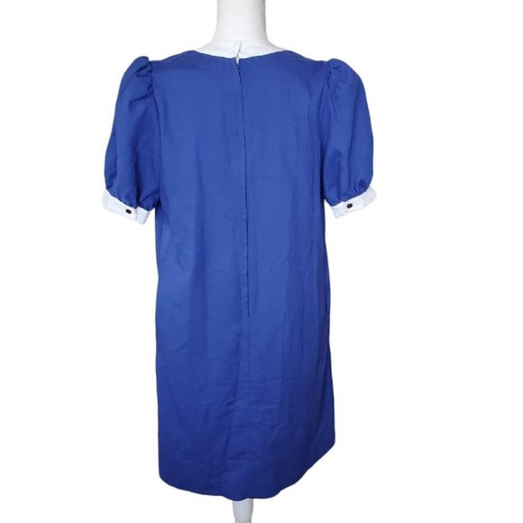 Vintage 60s Mod Blue Sailor Tent Dress Small 4 6 White Bow Knee Length‎ Pleated - Picture 6 of 13